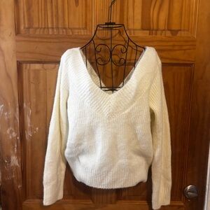 H&M White V-Neck and Back Cozy Knit Sweater